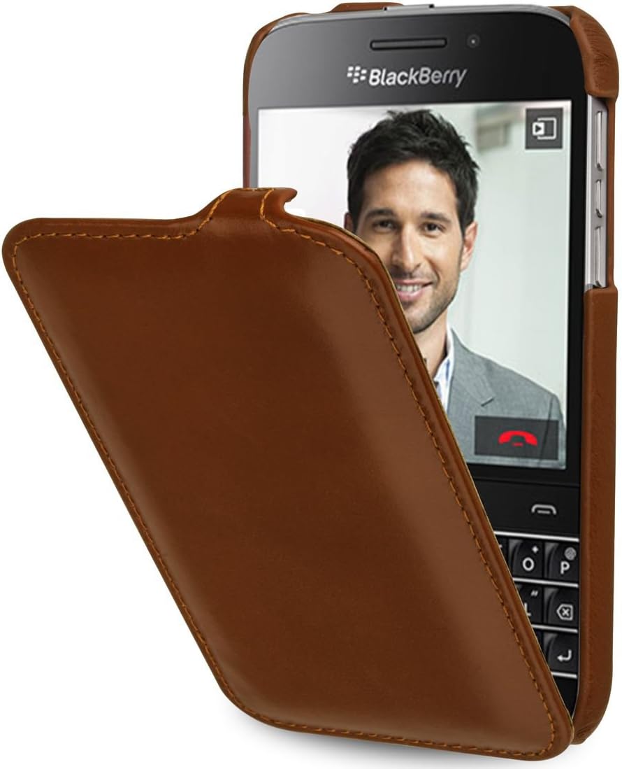 StilGut® UltraSlim with Sleep/Wake Sensor, Genuine Leather Case, Cover for BlackBerry Classic, Cognac Brown