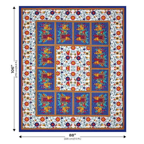 Image of JaipurFabric Cotton 180 TC Sanganeri Print Double Bedsheet with 2 Pillow Covers (90 inch X 108 inch), Blue