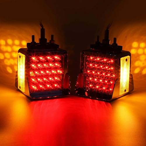 Miniatura 8 de Partsam 2 luces de estacionamiento de doble cara para remolque, pedestal con viseras cromadas, ámbarámbar de doble cara cuadrada, 52 luces LED de