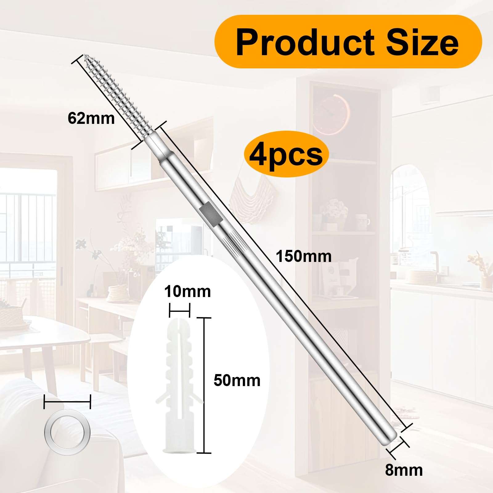 Bcautay Floating Shelf Brackets Heavy-Duty Conceal Floating Shelf Silver Hidden Shelf Brackets150mm Pin Screws for Floating Wood Shelves Wall-4pcs - Image 2