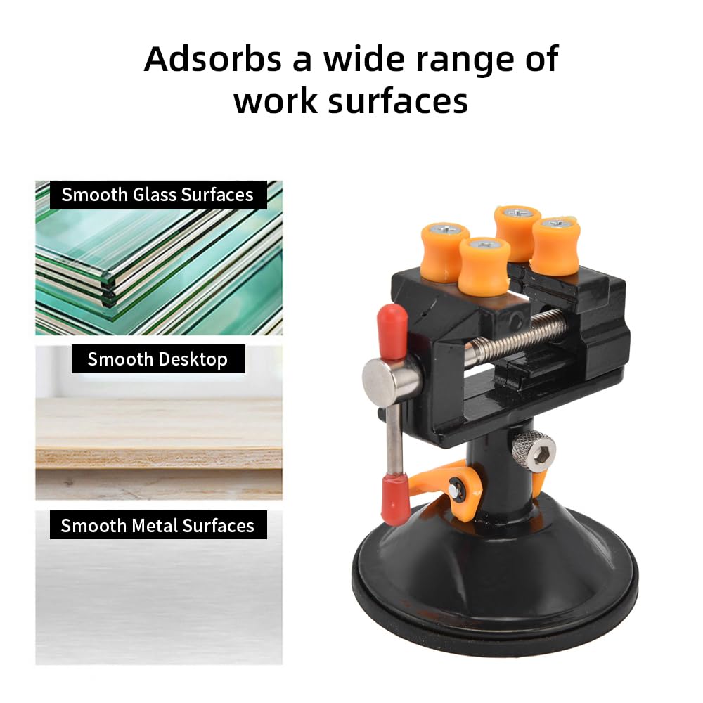 Universal Mini Table Vise Clamp,360 Degree Vise Clamp Round Bottom Suction Cup Workbench,0‑2.5cm Clamping Range Tighten Table Bench Vice for Jewelry Watch Walnut 2