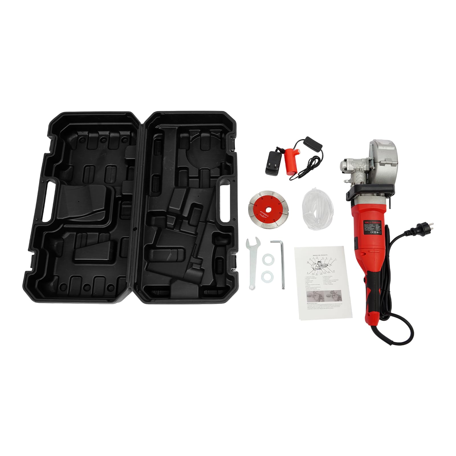Fresadora ranurada con refrigeración por agua y motor de cobre puro, 1200-1300 W, fresadora de pared con 5 hojas de sierra, fresadora eléctrica para hormigón, mármol y granito, enchufe de la UE, negro