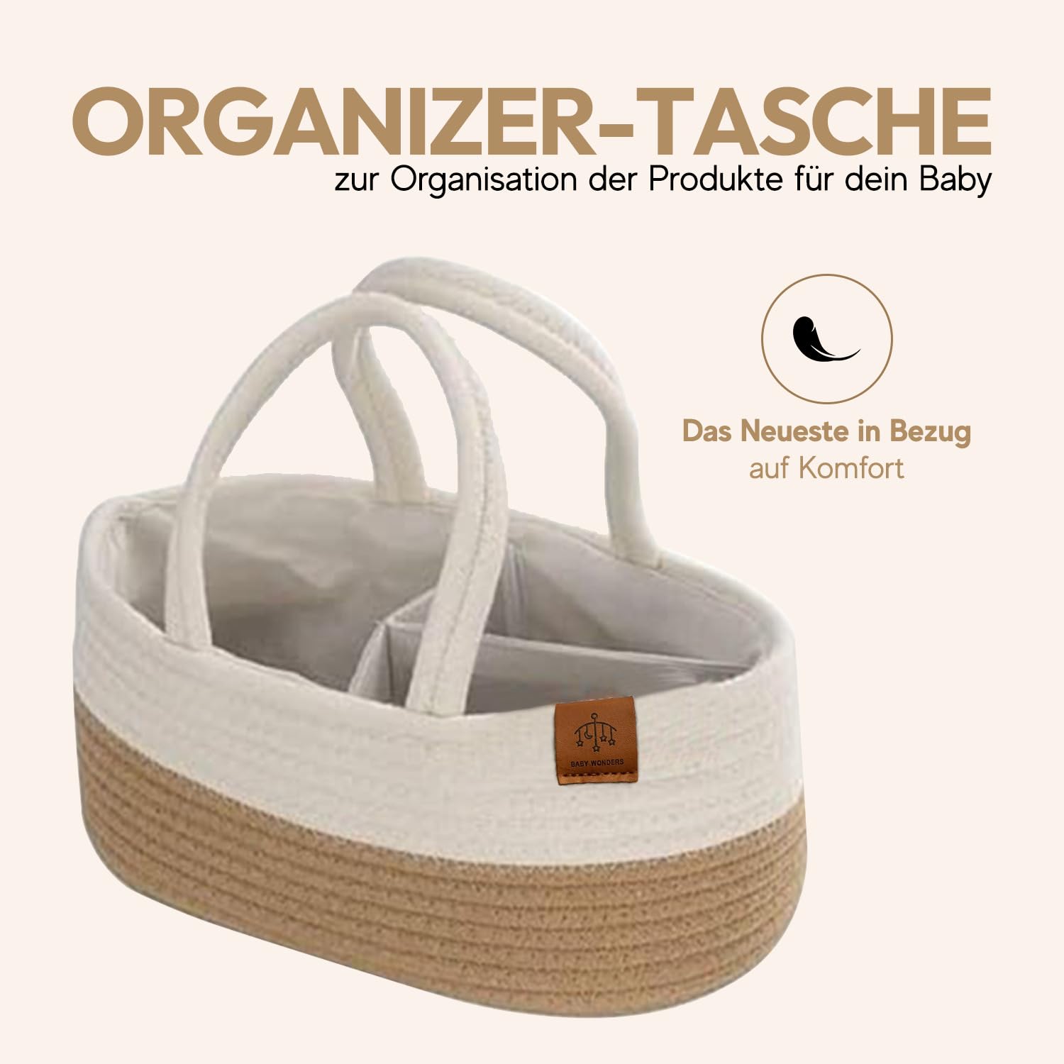 Baby Wonders® Wickelkorb moseskorb baby mit wickelauflage beige, wickelaufsatz für Kommode, baby changing pad tragbar