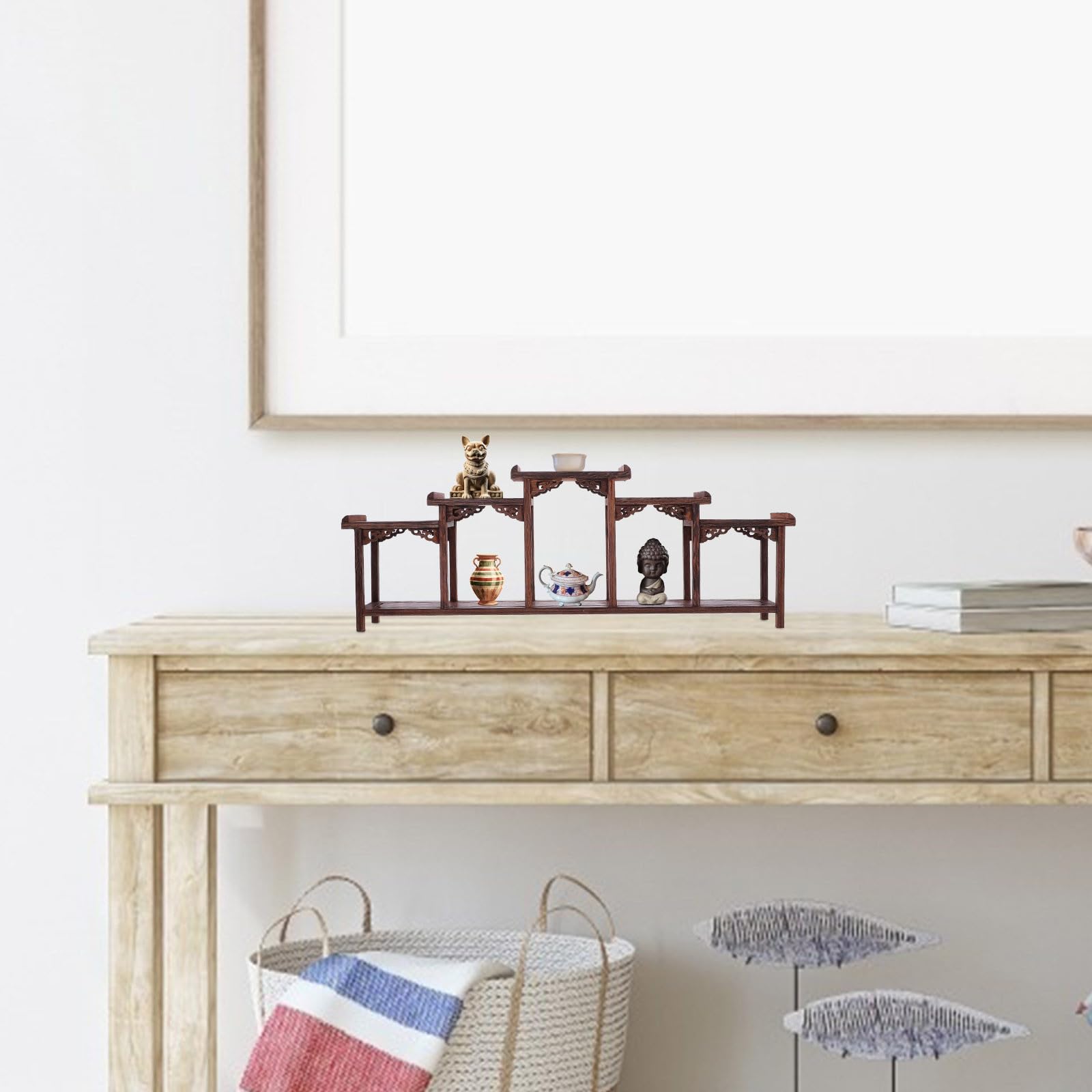 Espositore in Legno per Figure, Organizer da Tavolo, Stile Naturale