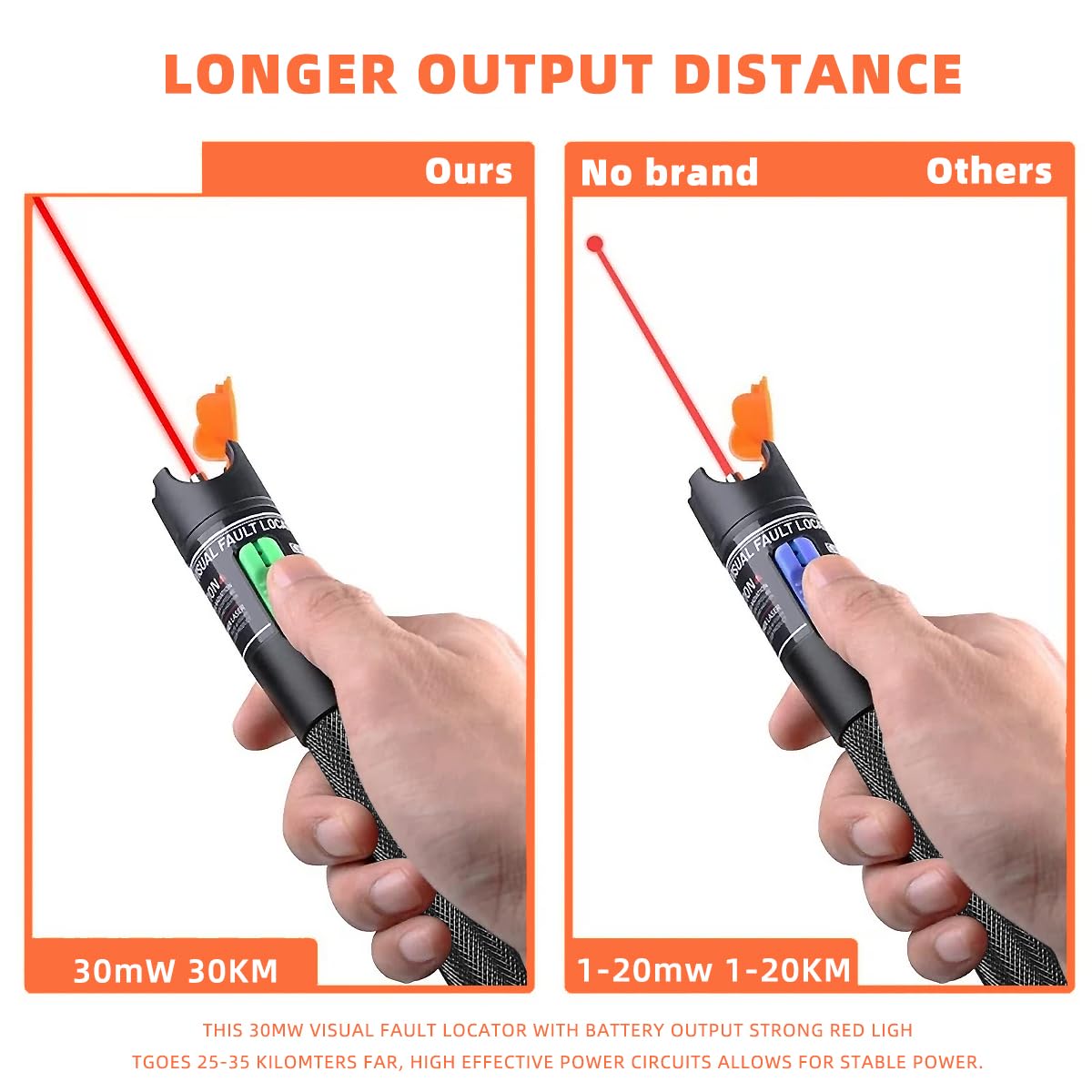 2 kits de localisateur visuel de défauts 30 MW, testeur de câble à fibre optique 30 km pour l'ingénierie des télécommunications CATV, testeur de fibre VFL adaptant l'interface FC/SC/ST de 2,5 mm