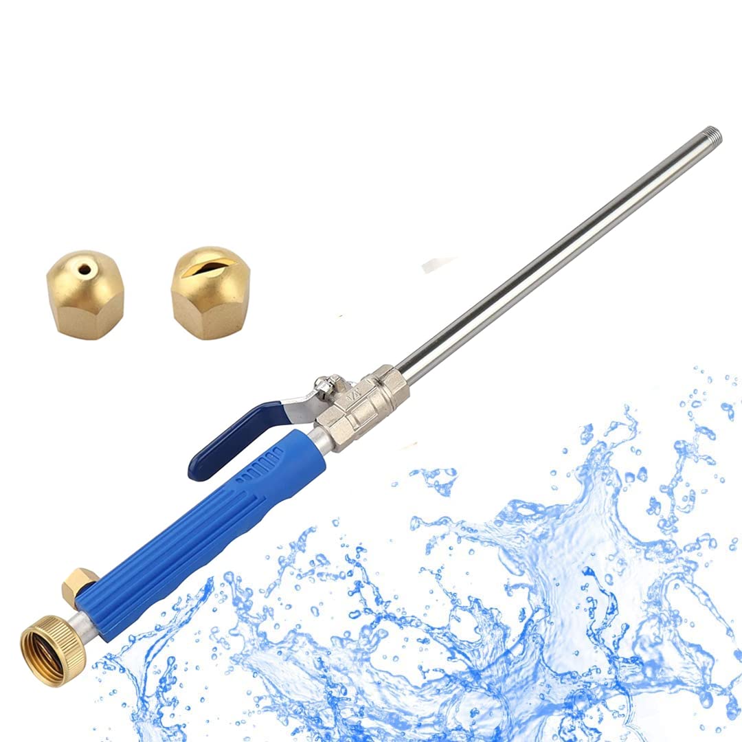 Extendable Hydro Jet Washer High Pressure Power Washer Wand, Portable Water Hose with 2 Water Hose Nozzle for Garden Hose, Gutter Patio Car Pet Window (Blue)