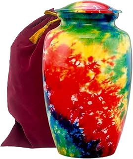Tie Dye Urn | Tiedye Cremation Urn for Ashes | Multi Color Urn | Colors of Life Urn | Color Burst Tie-Dye Memorial Urn with Velvet Bag (Large)
