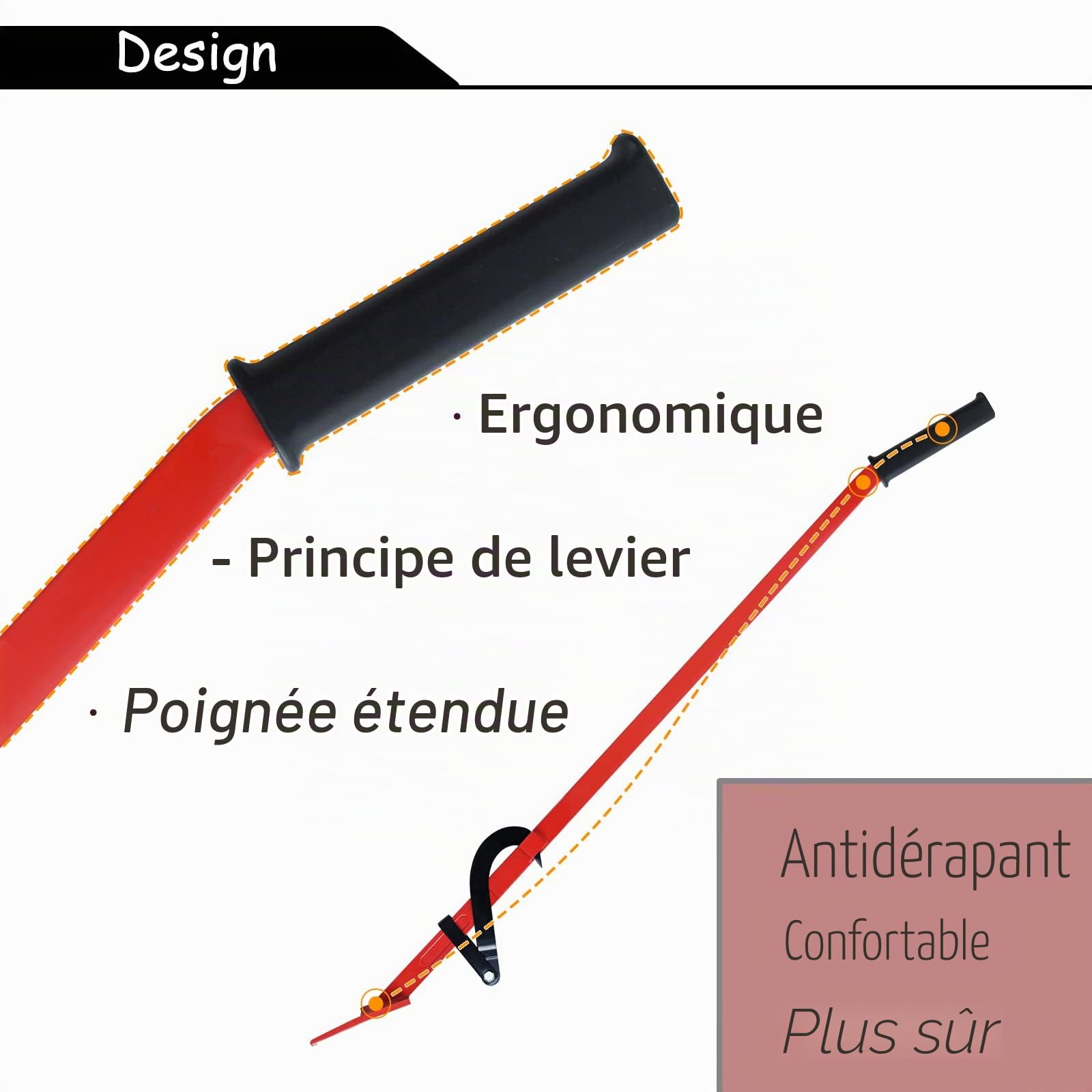 NAIZY Levier d'abattage 130 cm avec crochet réversible et poignée antidérapante - Pour abattre efficacement les arbres