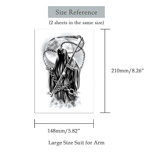 Miniatura 4 de 2 hojas de pierna de brazo impermeable falso tatuaje temporal etiqueta de la vieja escuela muerte