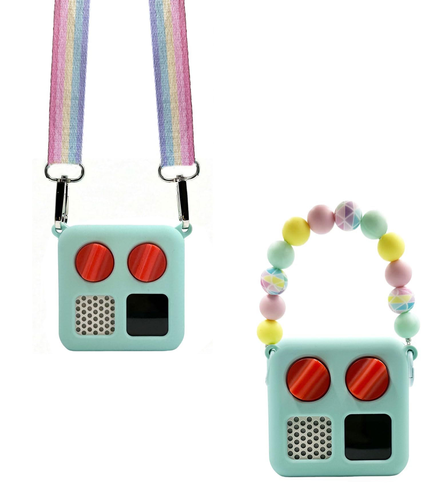 Thisness Silicone Case for Yoto Mini with Shoulder Strap and Silicone Bead Handle, Easy to Grab for Kids with Cute Color Options, Travel Adventure Jacket Cover Yoto Mini Accessories, Mint