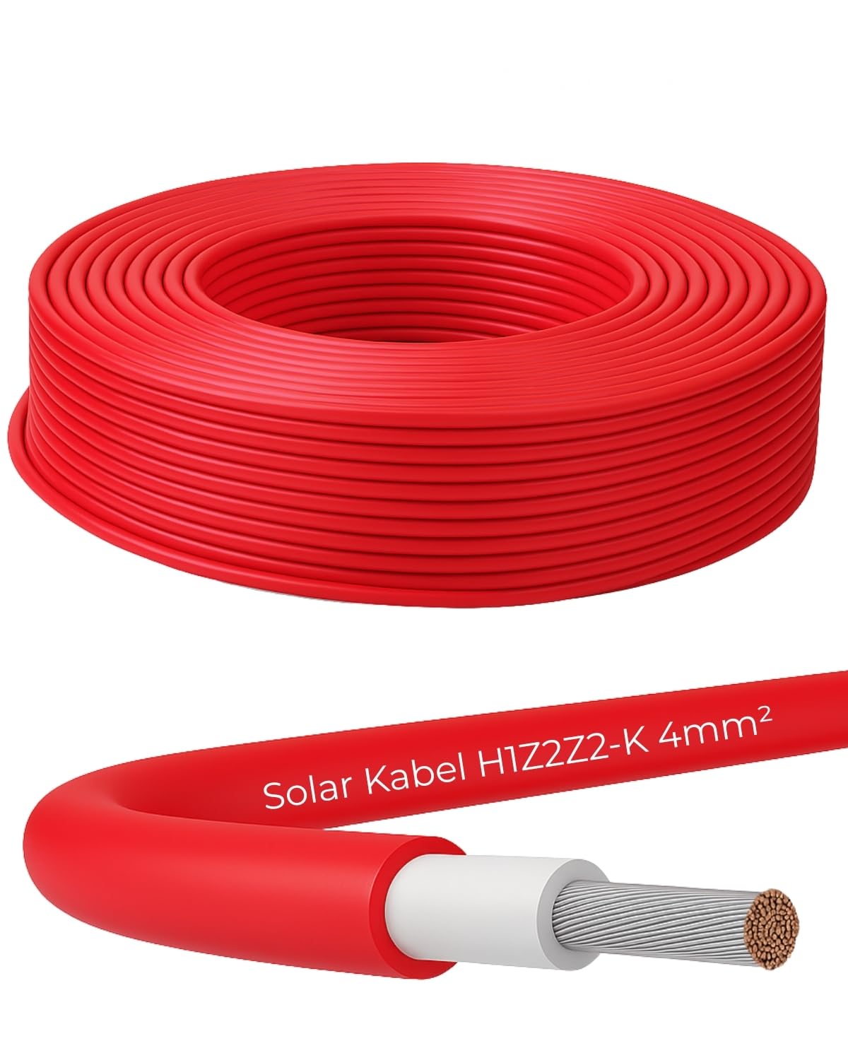Premium Solarkabel 4mm² – TÜV Rheinland geprüft – UV-beständig & flexibel – Photovoltaik Kabel für Solaranlagen, Solarpanel & Wechselrichter – Made in Germany (Rot, 100m)