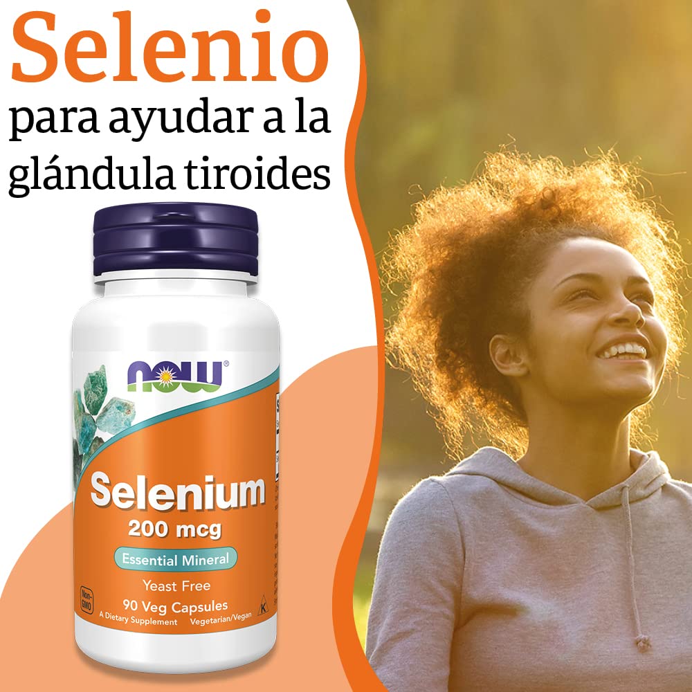 Now Foods, Selenium, 200mcg, 90 Cápsulas veganas, Probado en Laboratorio, Oligoelemento, Selenio, Sin Gluten, Sin Soja, Vegetariano