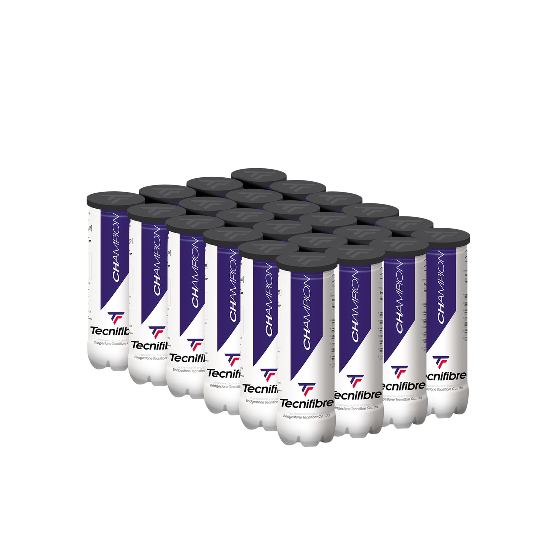 Tecnifibre Champion One Lot de 72 balles de tennis extra résistantes avec étui de 24 canettes