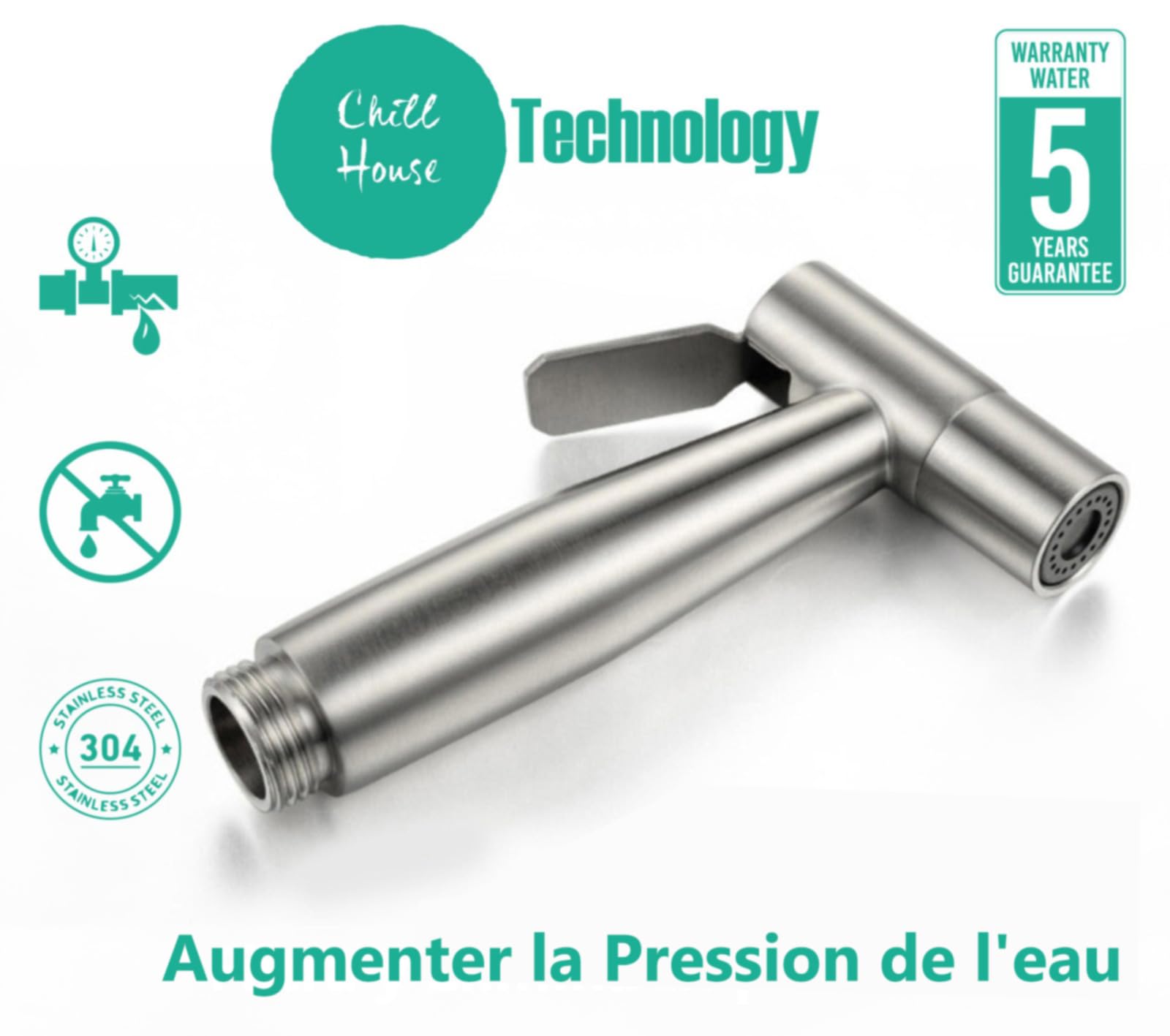 Kit Douchette WC Kit Complet avec Douchette et Robinet WC 3 voies et Tuyau Toilette Kit hygiene (douchette intime, Flexible WC et Pulvérisateur de bidet en Acier Inox), Bidet Toilette