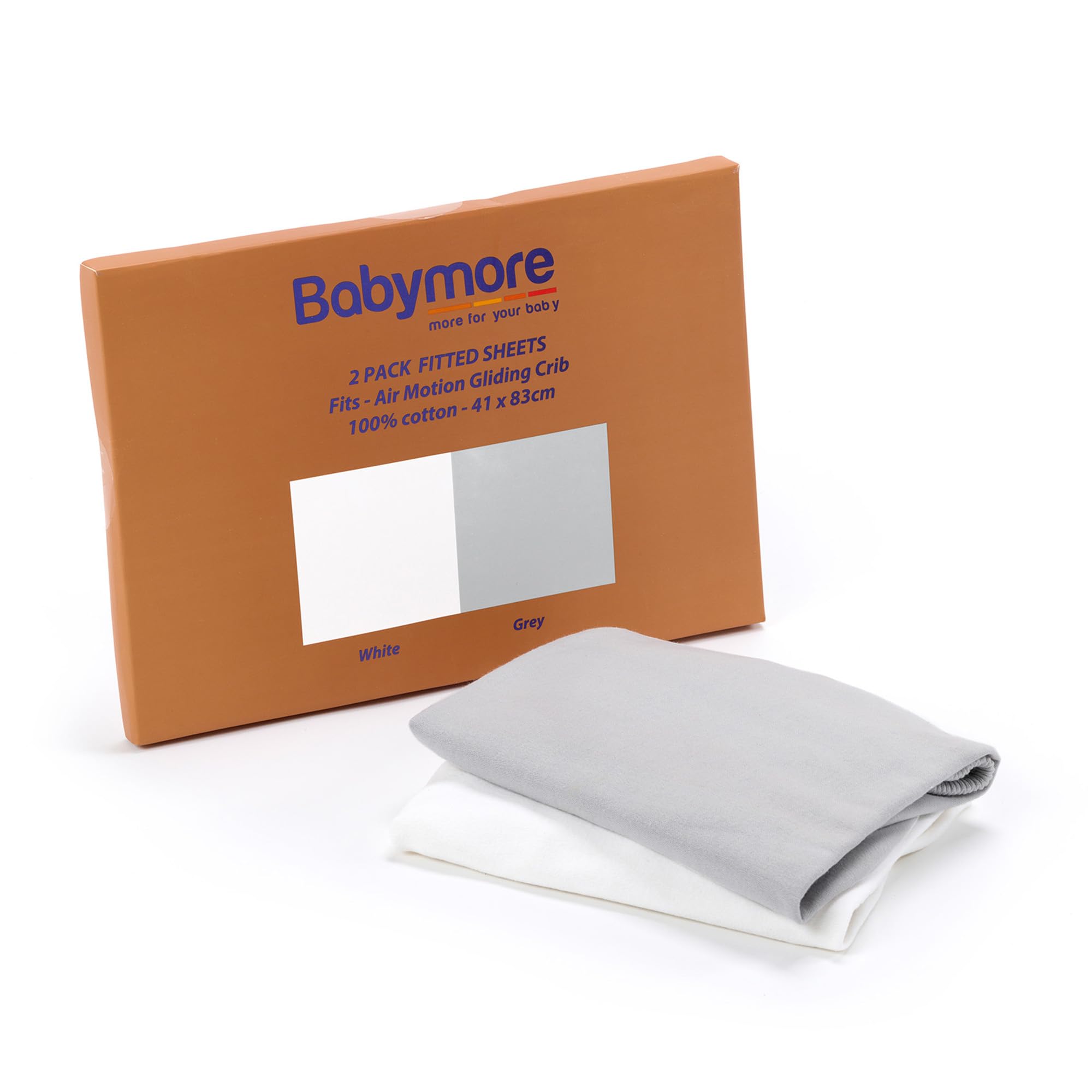 Babymore Air Motion Double Fitted Sheet 2-Pack In White & Grey - 100% Cotton Breathable Crib Sheet, Durable And Soft, Easy To Wash, Fits Gliding