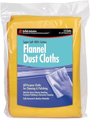 Miniatura 2 de Buffalo Industries (60235) Paños de polvo de franela amarilla con dobladillo completo de 13 x 24 pulgadas, 100% algodón, paquete de 12, no rayan