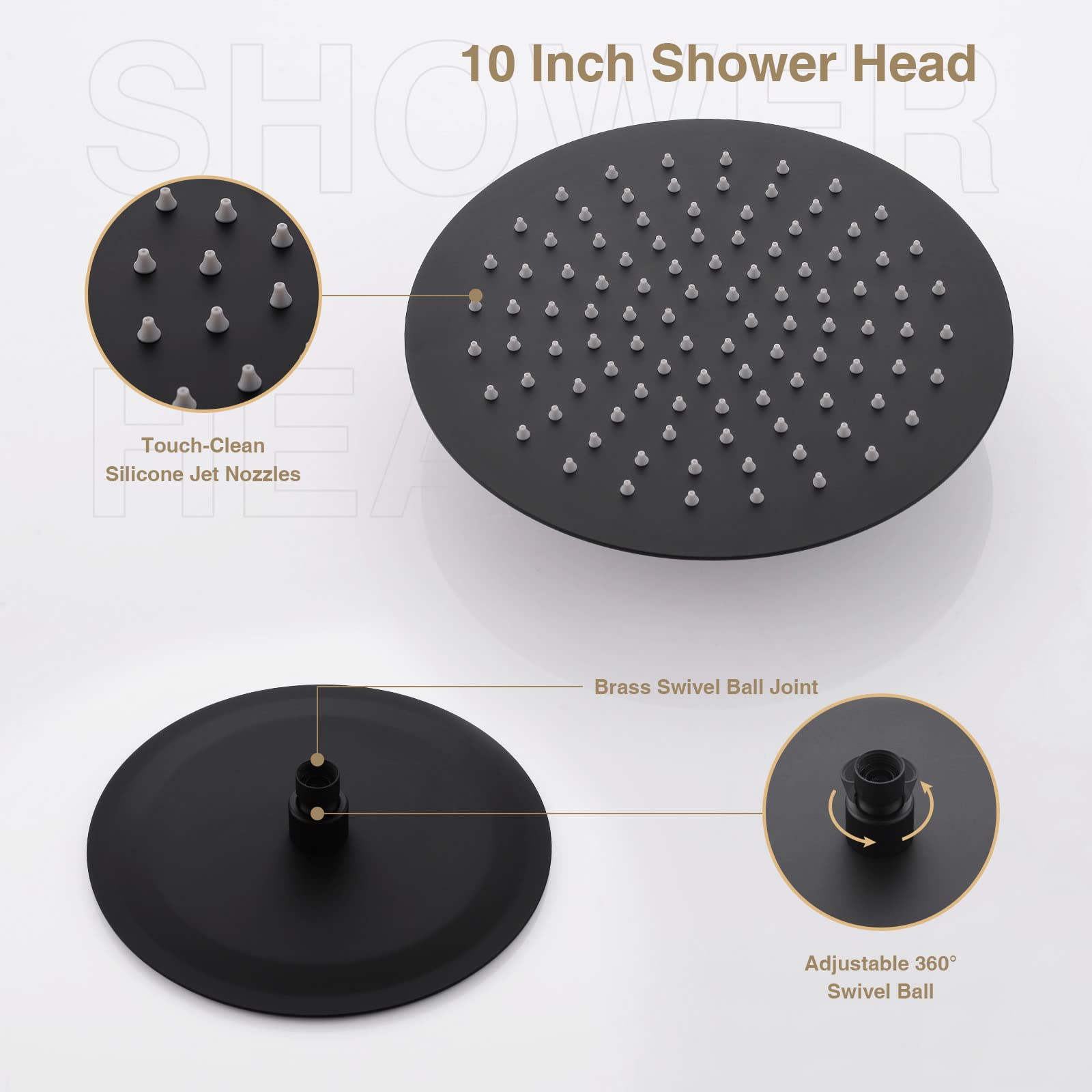 TRUSTMI Sistema de ducha de lluvia de latón de 10 pulgadas con grifo de ducha de mano (válvula rugosa incluida), color negro mate