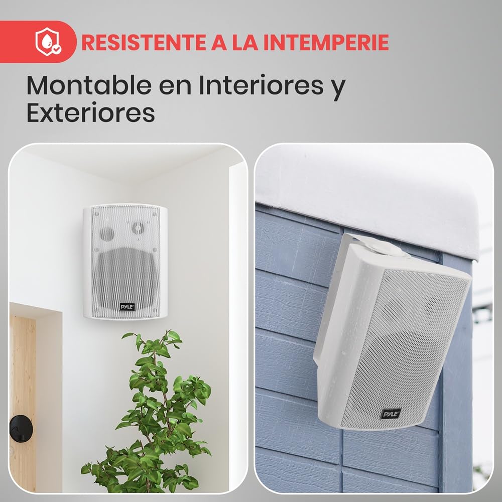 Pyle Sistema de par de Altavoces, Activo, Pasivo, Resistentes a la Intemperie, Inalambricos, Sonido Estereo, Interiores, Exteriores, AUX, Bluetooth, Blanco