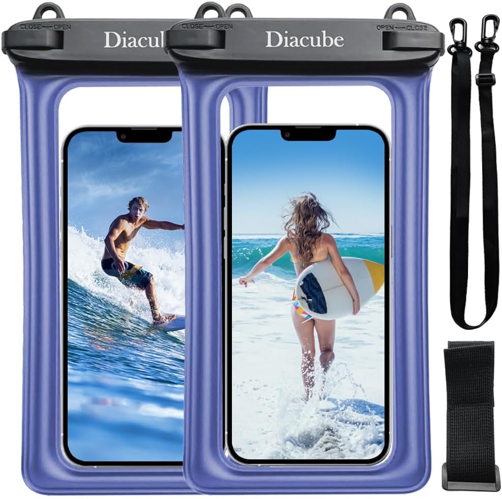 2-Pack Waterproof Phone Pouch, Universal IPX8 Floating Waterproof Case with Adjustable Lanyard for All Phones [Up to 8.3″] Beach, Waterpark & Travel Essentials – Blue