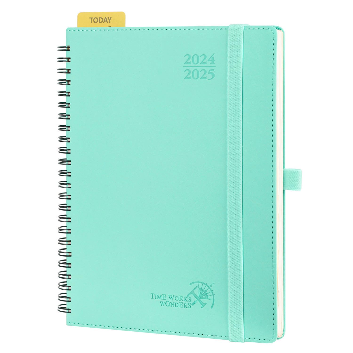 POPRUN Agenda 2024 2025 Semana Vista 22 x 16,5 cm, Agenda Semanal 17 Meses de Ago.2024 a Dic.2025, Planificador en Espiral, Tapa Blanda, 80 GSM Papel, Verde