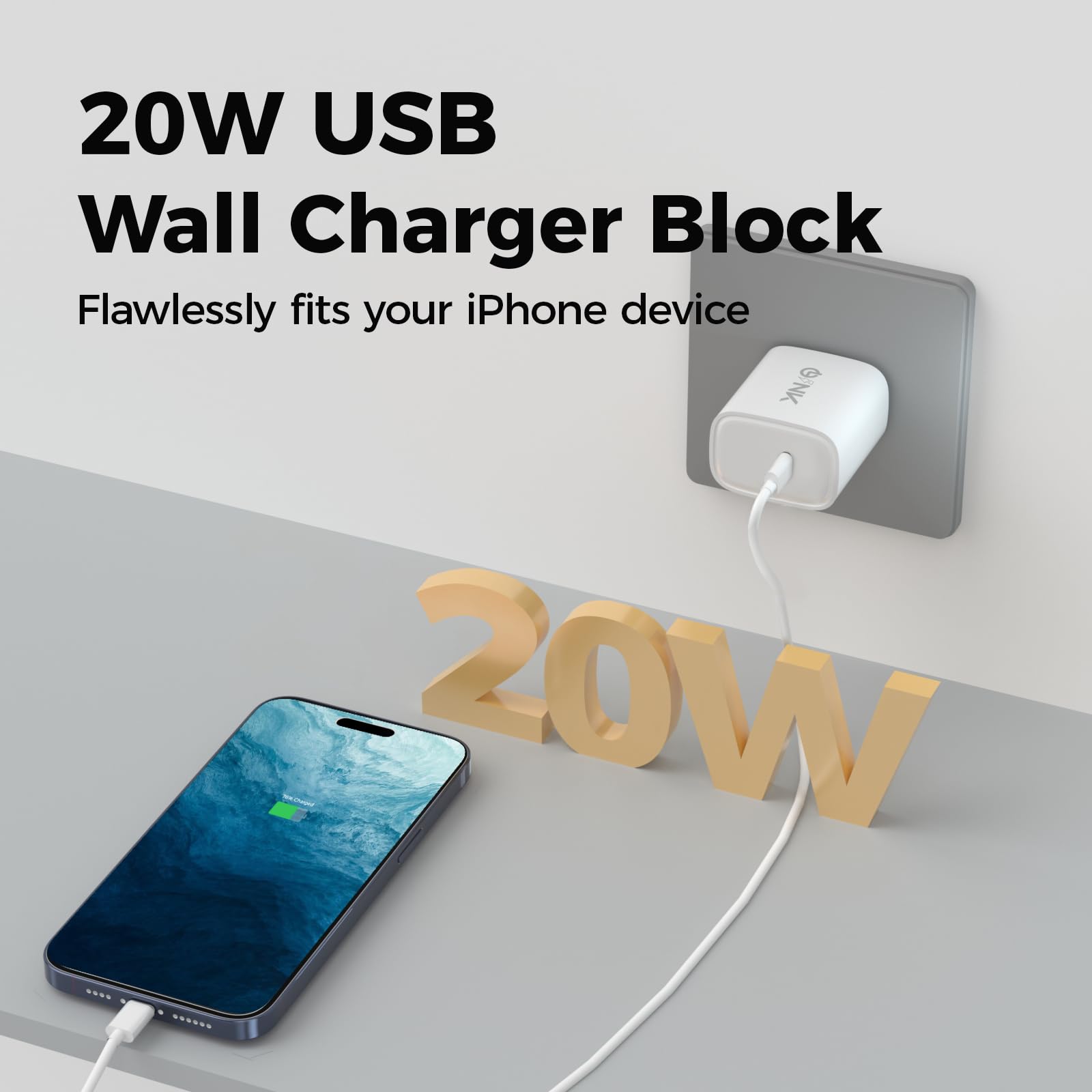 OLINK 20W PD Fast Charging USB-C Power Adapter, Universal USB C Wall Plug for Travel, Compact Lightweight USB C Charger Block for iPhone 15/14/13/12/11 Pro Max, iPad Pro/Air, AirPods, Apple Watch