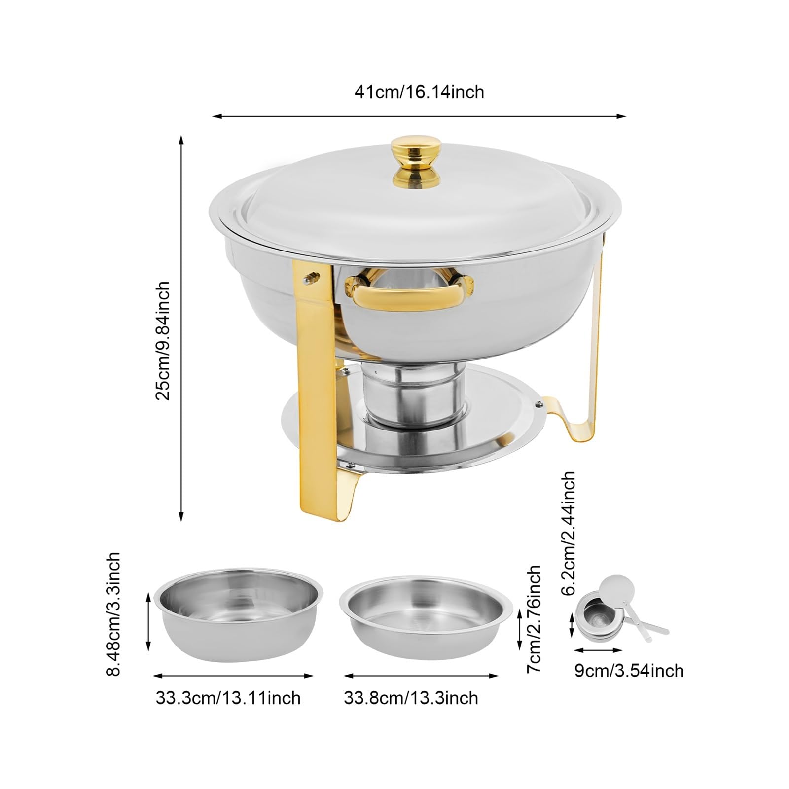 Juego De Buffet Plato Frotamiento 4,5 L, Calentador Alimentos Autoservicio Acero Inoxidable For Fiestas/Bodas Alimentado con Alcohol RetencióN del Calor De Larga DuracióN(Gold 4pcs)