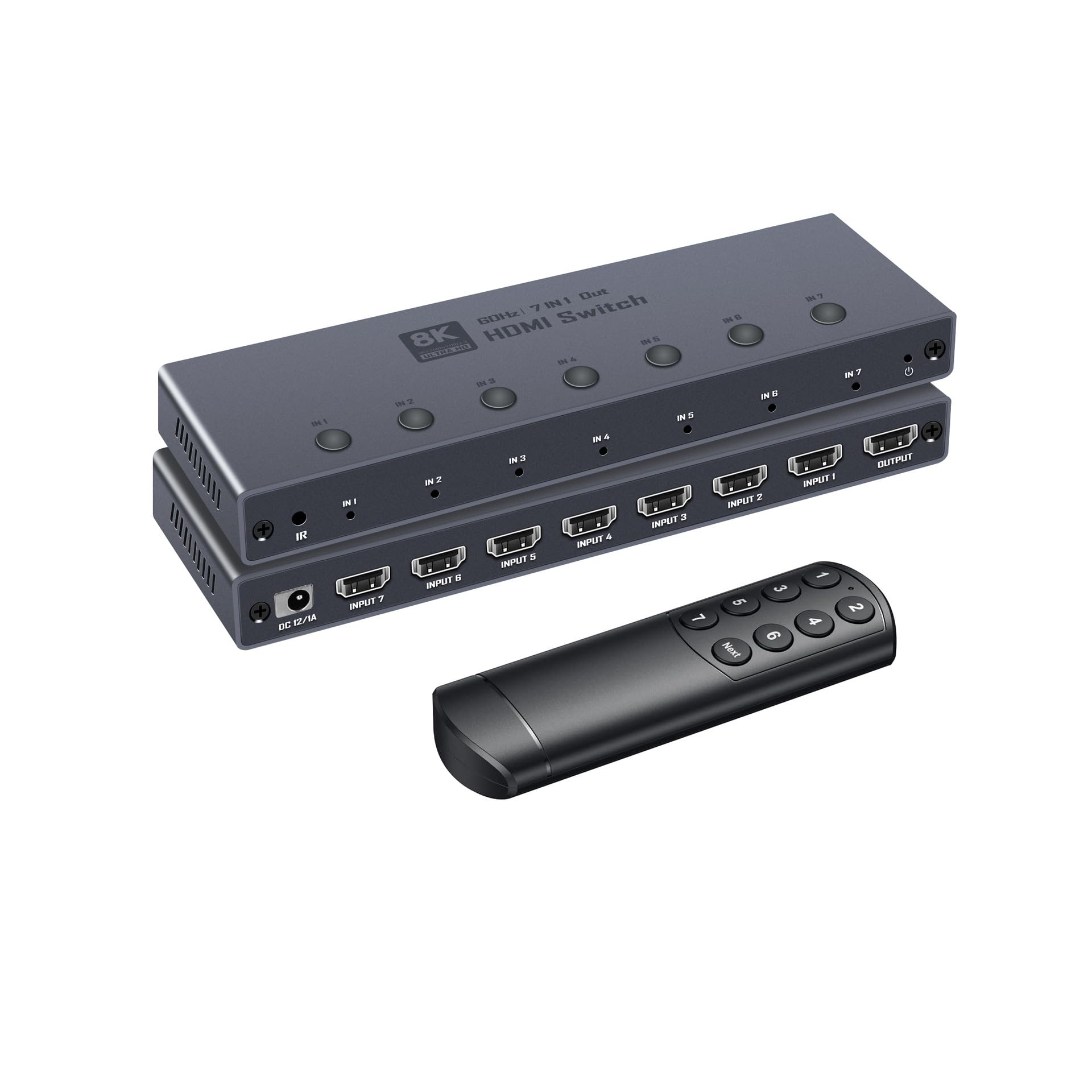 Switch HDMI 7 porte 8K @60Hz 4K @240Hz Switch HDMI 7 in 1 Out, HDMI 2.1 Switcher supporta CEC e memoria di spegnimento (7 in 1 out)