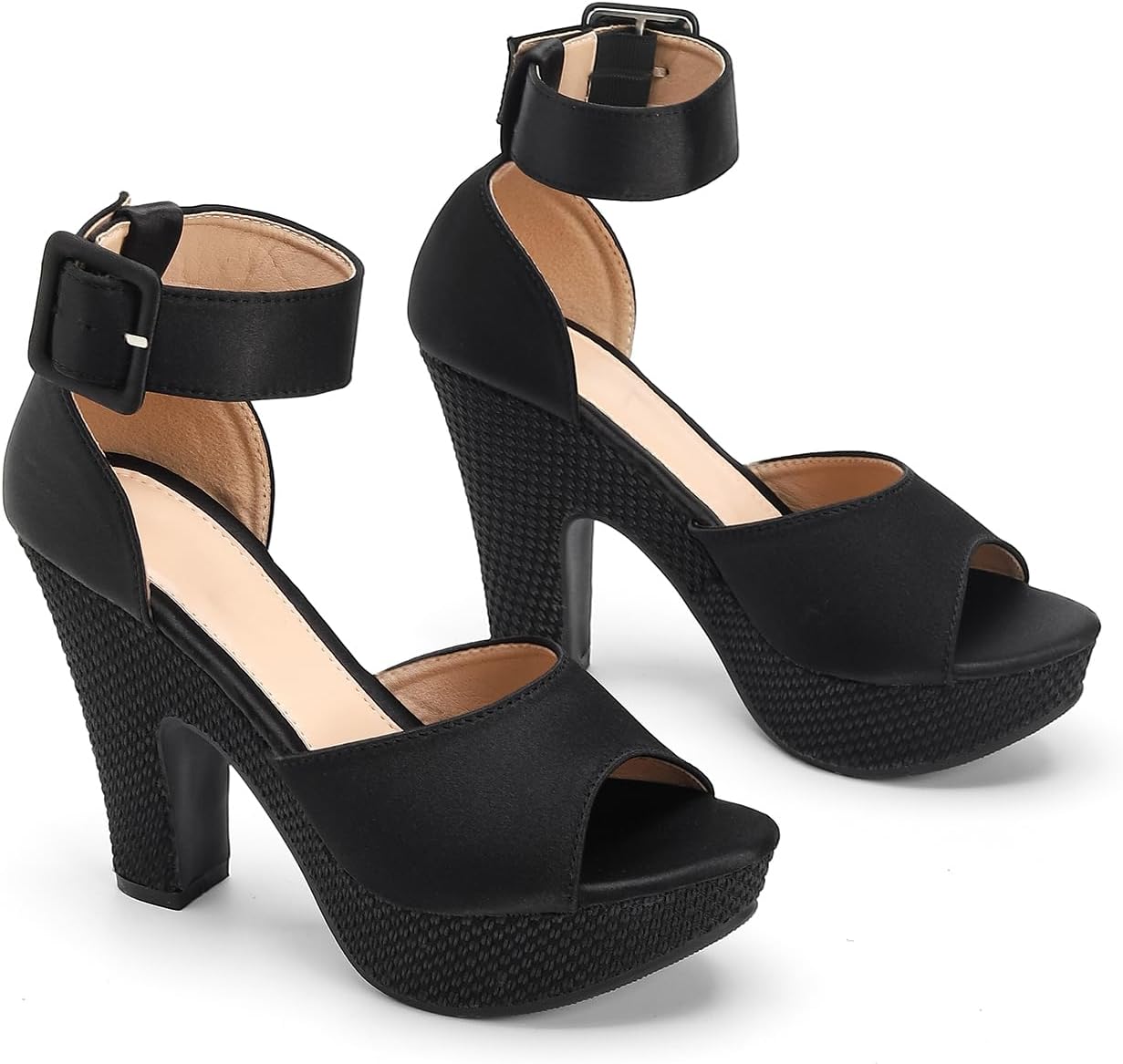 Women's Platform Pumps Block Heels Sandals Peep Toe Ankle Strap Dress Wedding Shoes