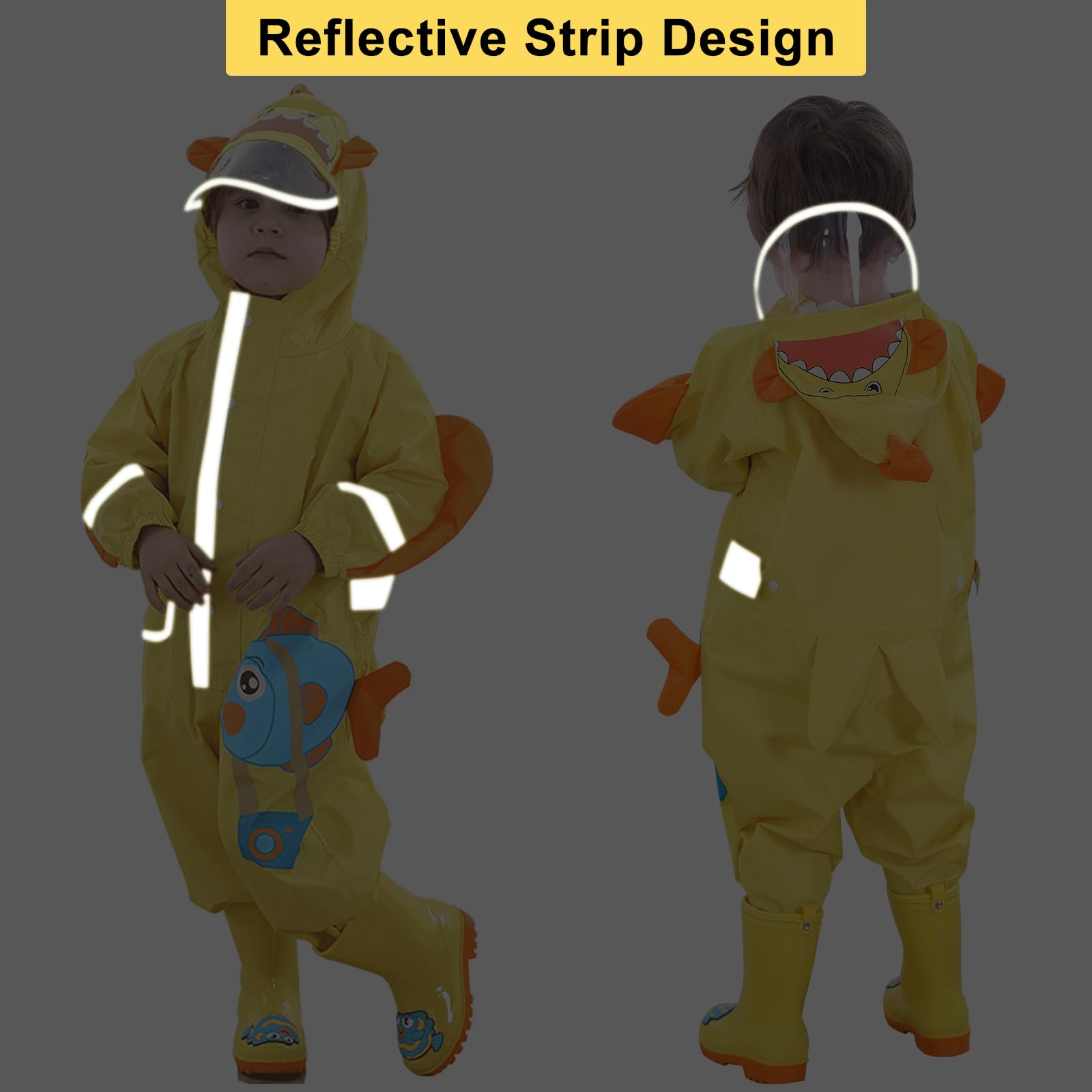 Enfants Imperméable - Garçons Filles Combinaison de Pluie Manteau de Pluie Motif de Dessin Animé Mignon Veste de Pluie Légère Onesie Vêtements de Pluie 2-8 Ans