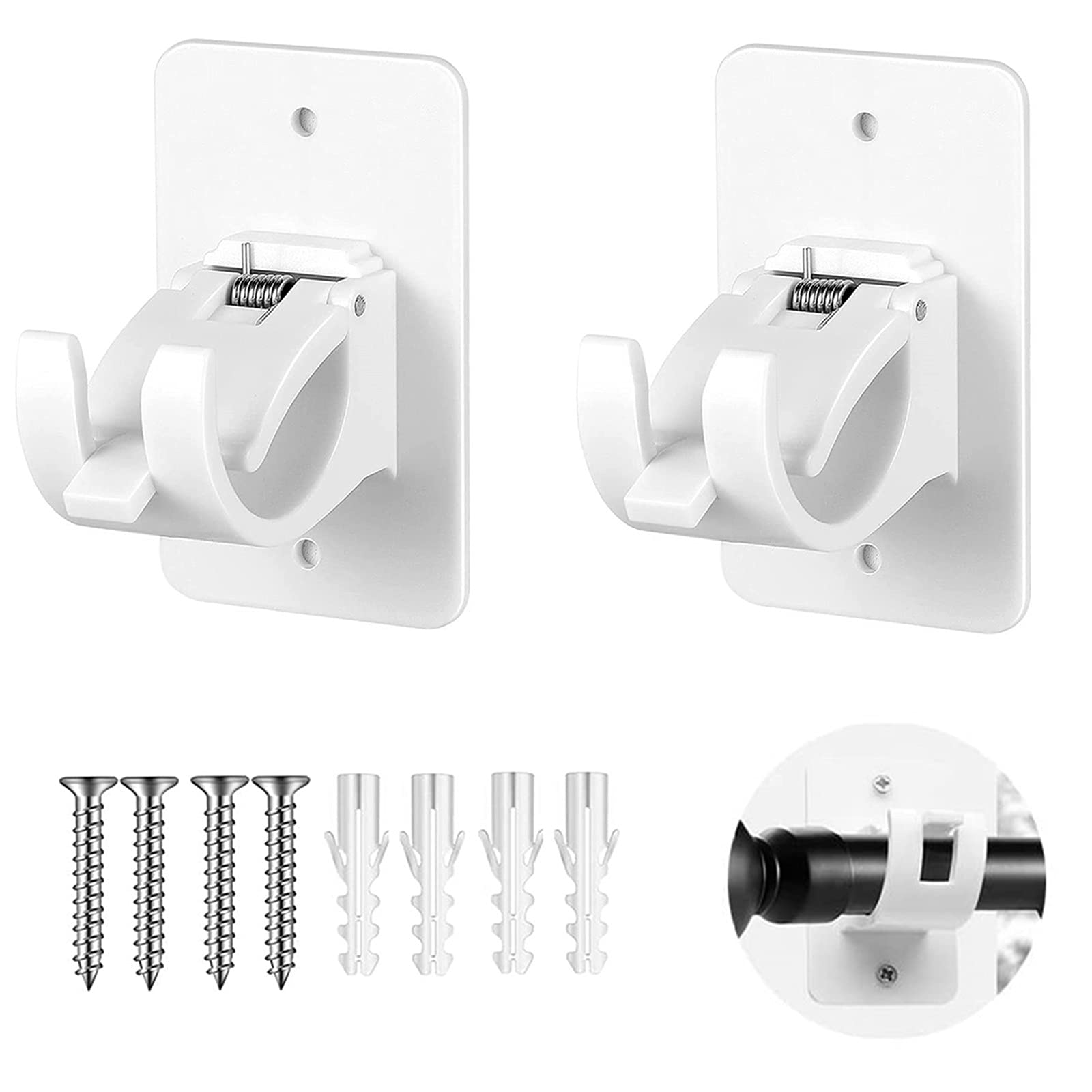 YEQIN Curtain Rod Bracket Holders w/Screws, Universal Self-Adhesive Wall Mount Curtain Rod Holder for 1-3.8 cm Curtain Rod (2pcs)