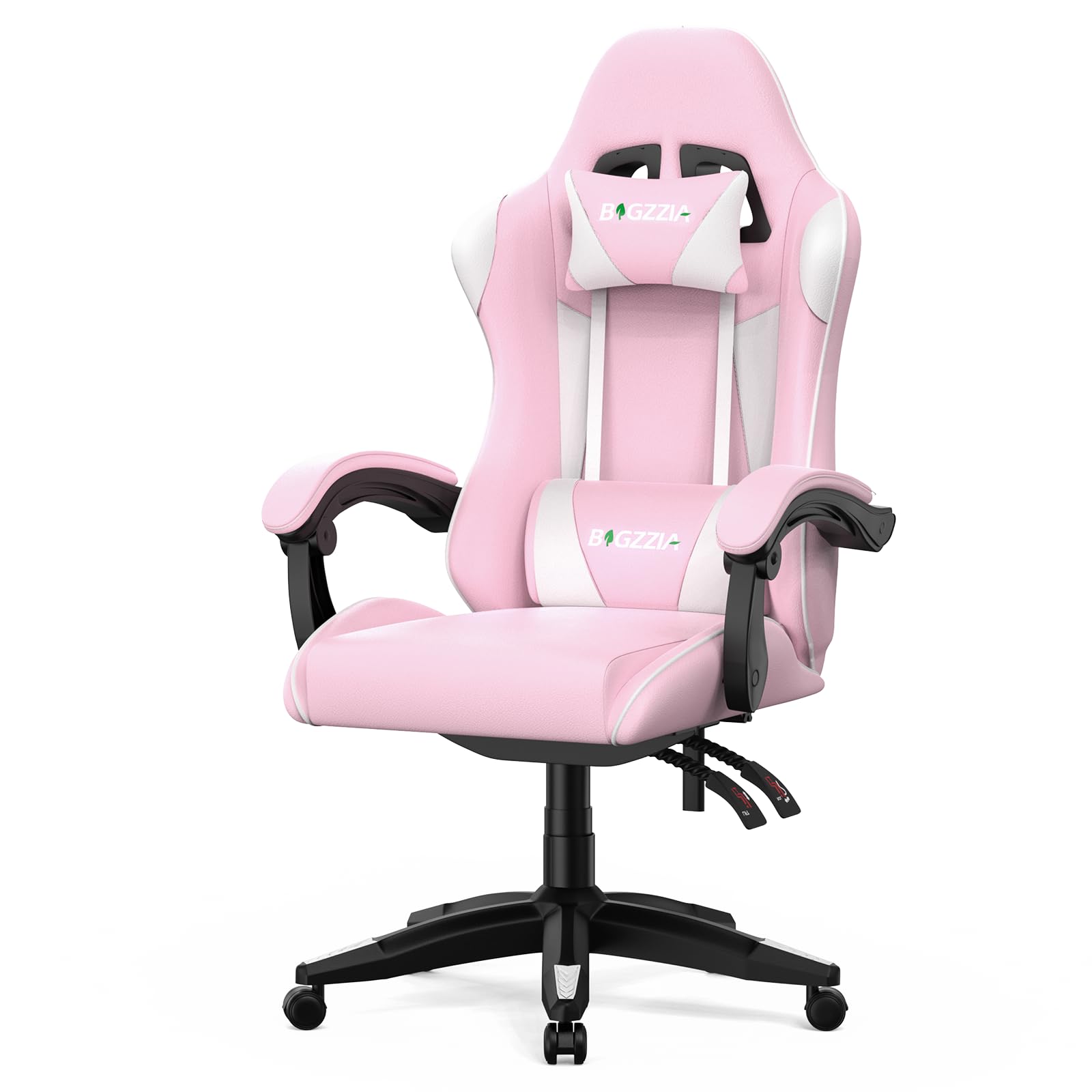 bigzzia Silla Gaming,Silla Ergonómica de Oficina en Cuero PU,Regulable en Altura con Soporte Lumbar y Reposacabezas,Respaldo Reclinable 155°,Silla Gamer Adulto Niño(Rosado)