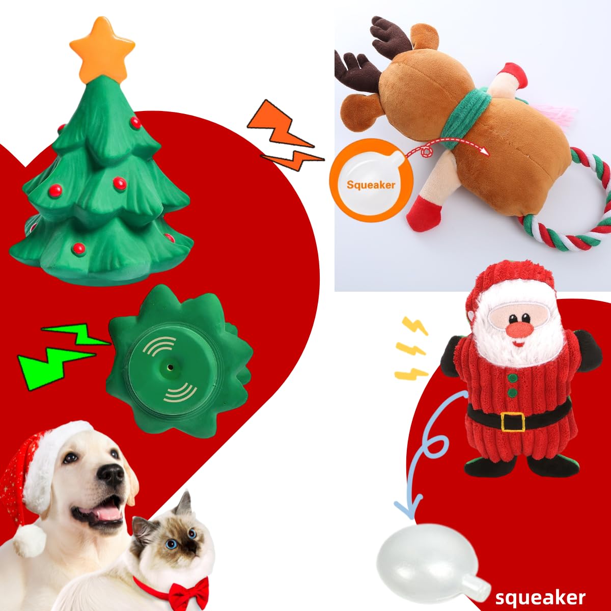 Little Bean Christmas Dog Squeaky Toy Dog Chew Toy 3pcs Set Santa,Christmas Tree and Trindeer Plush Dog Toys for Small Dogs with Squeakers Durable Interactive Puppy Chew Toys (Christmas set) - Image 3