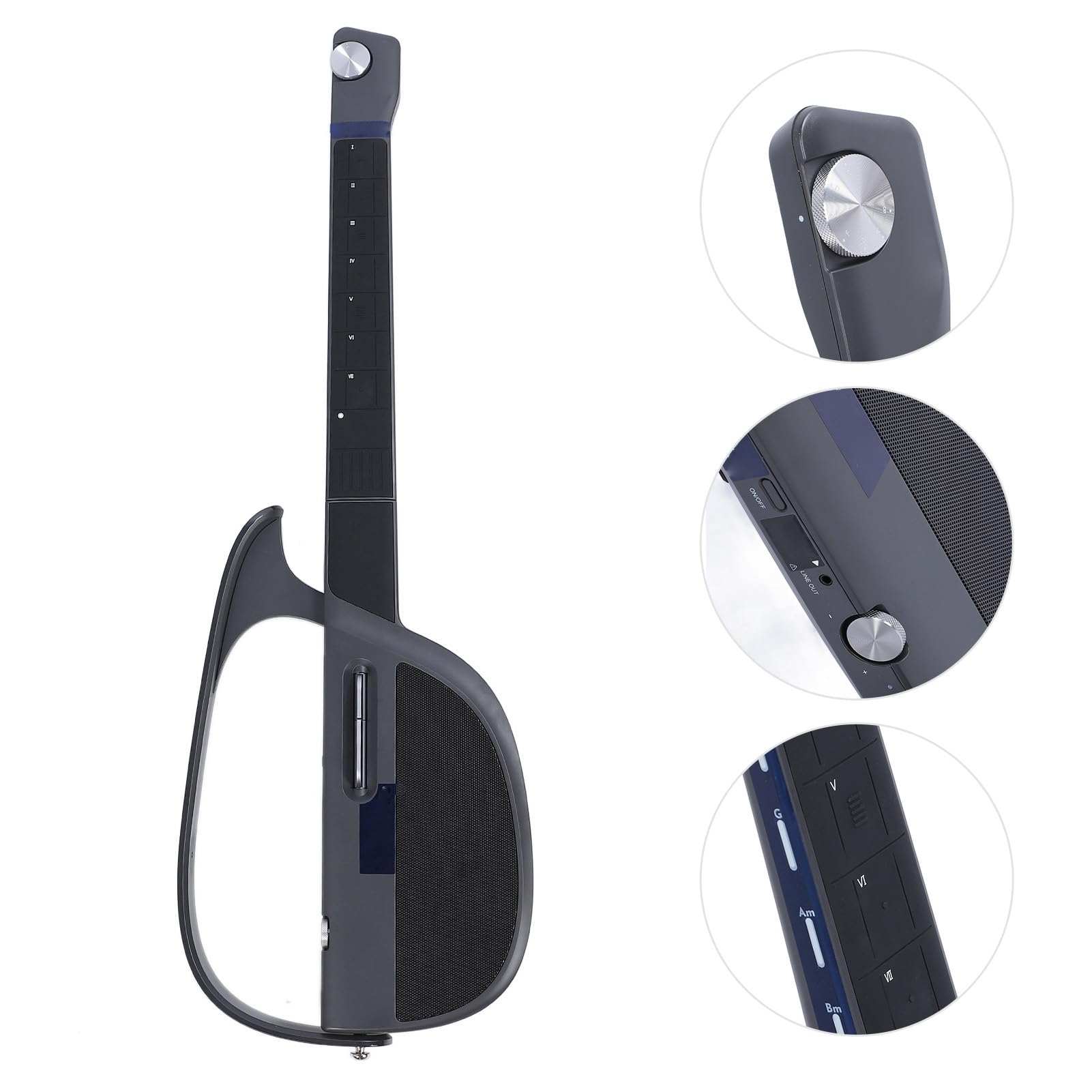 Smart Stringless Gitara Składana Automatyczna Automatyczna Gitara Akompaniamentu do Podróży, Wsparcie Akordów w Czasie Rzeczywistym dla Entuzjastów Muzyki (Czarny szary)