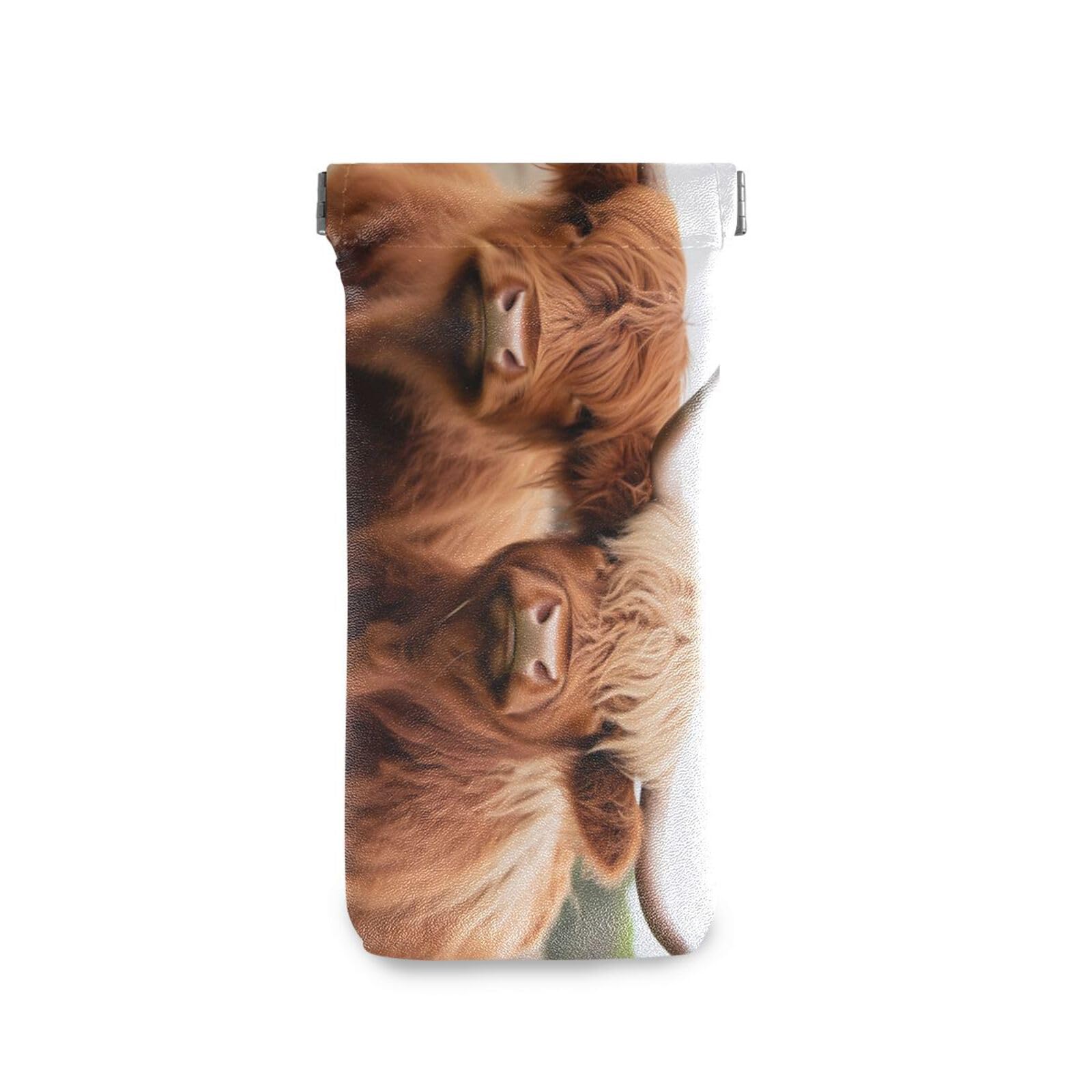 FLildon Highland Cow Eyeglasses Pouch Squeeze Top Sunglasses Case Soft PU Leather Eyeglass Bag for Men Women