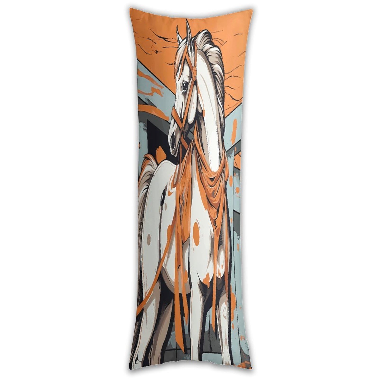 A Cartoon Horse Pillow Cases Breathable Vertical Long Pillowcase Body Pillowcase with Hidden Zipper Closure Soft and Cozy Pillow Cover 20x54 Inches for Bedroom Couch