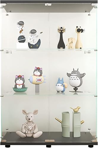 Miniatura 6 de CISURCPI 3-Shelf Glass Display Cabinet with Double Door, Fast Installation in 30 Mins, Curio Cabinets 5mm Tempered Glass Floor Standing Bookshelf