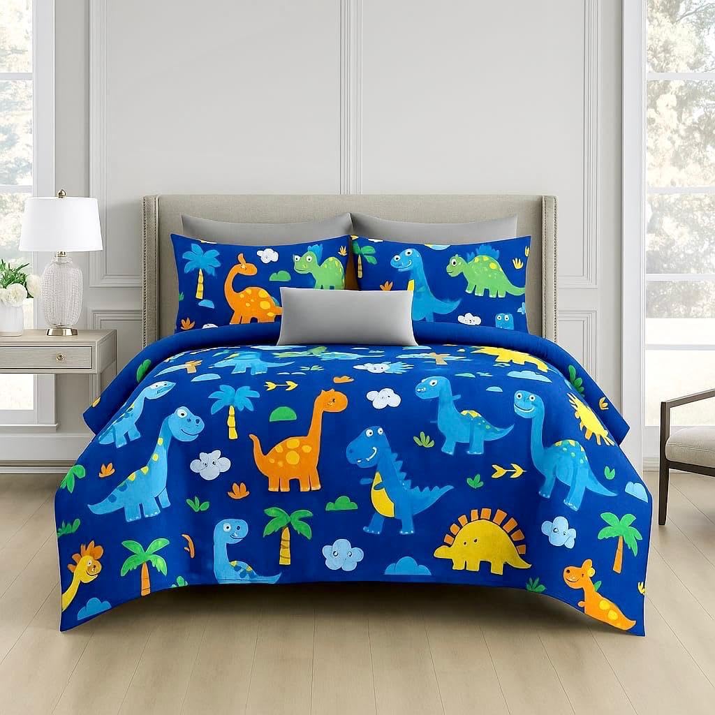 Kids Cartoon Double Bed Bedsheet - 90 x 100 Inches, Soft Cotton Feel Microfiber Bed Sheet for Baby Boys & Girls with 2 Pillow Covers (Blue Multi Animal)-image-32