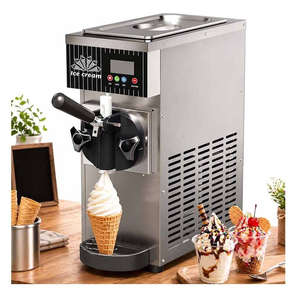 Ghygetrich Soft Serve Ice Cream Machine, Soft Ice Cream Machine Ice Cream Maker Machine Soft Ice Cream Maker Silver