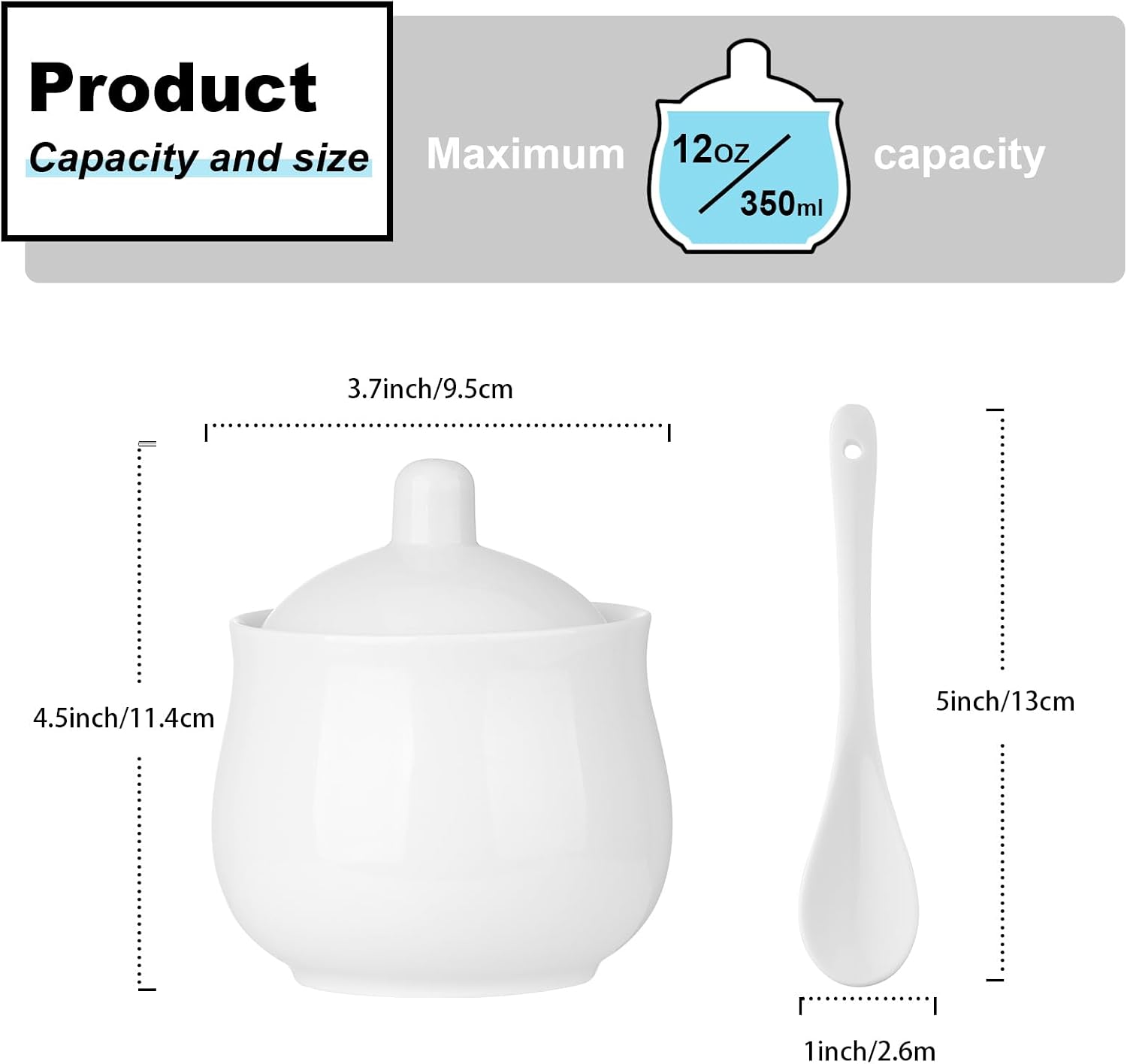 12 OZ Ceramic Sugar Bowl with Lid and Spoon