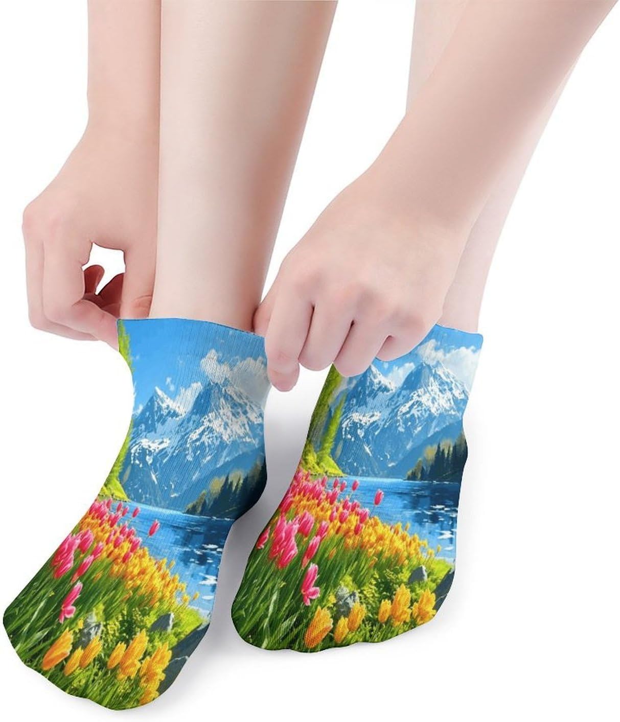 Spring Scenery by The Lake 5Pairs Low Cut Ankle Socks for Women No Show Casual Breathable Athletic Socks for Sport