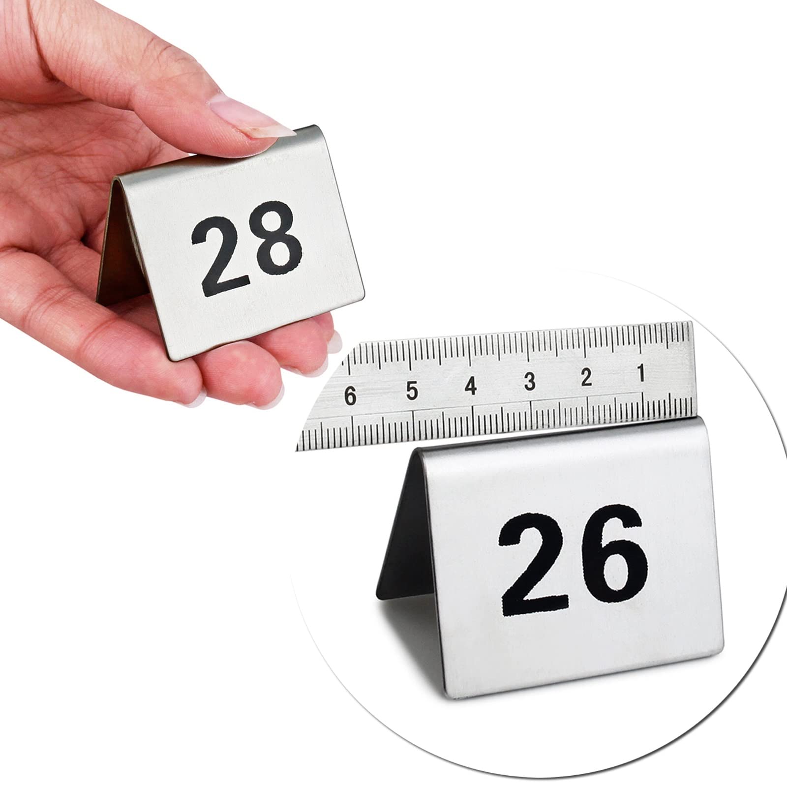 V3VOGUE Números De Mesa De Carpa De Acero Inoxidable Estilo, Números De Doble Cara para Un Fácil Reconocimiento, 1 A 50/100 Signo De Número De Mesa para Boda/Restaurante/Cafés