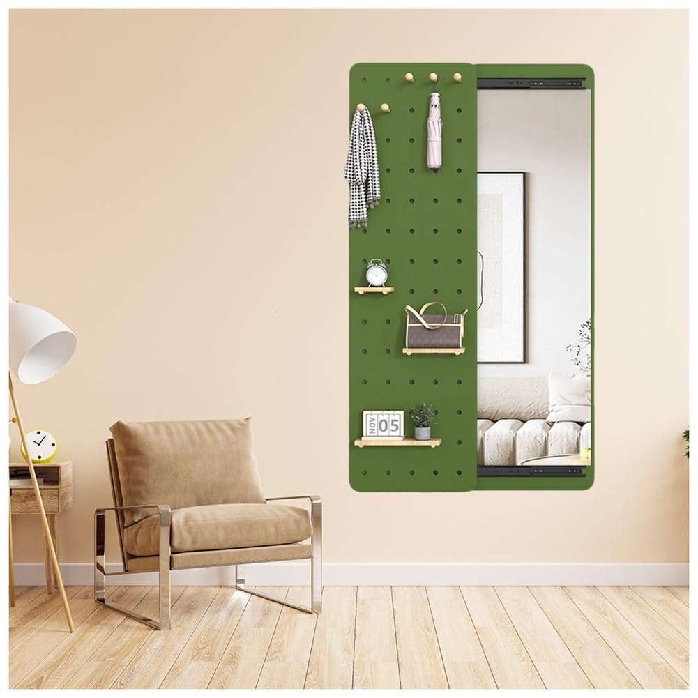 LXHELIVERY Stecktafel-Organizer-Set Aus Holz, Stecktafel-Regal Zur Wandmontage, Modulares Display-Kombinationspanel Mit Spiegel, Für Zuhause, Büro, Arbeitszimmer(Grün,40x140 cm)