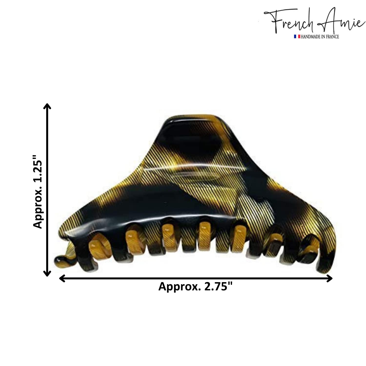 French Amie Thin and Narrow Captain Small Handmade Hair Claw with Inside Teeth and Covered Spring in Silver Shell Leopard Celluloid Jaw Hair Claw Clip Clamp Clutcher (Caramel) - Image 5