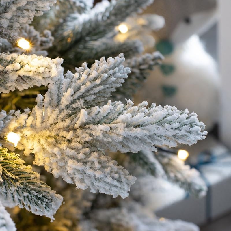 Sapin de Noël floqué à charnière en PVC et PE, recouvert de Neige, avec Support métallique Lumineux for la décoration(120cm)