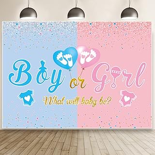 Gender Reveal Decorations Gender Reveal Banner 7 FT x 5 FT,Gender Reveal Backdrop Blue Pink Boy Or Girl Gender Reveal Party Supplies What Will Baby Be Gender Reveal Decorations