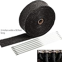 Vista 2 de SunplusTrade Rollo de envoltura térmica de escape negro de 2" x 50' para motocicleta, cinta de protección térmica de fibra de vidrio con lazos