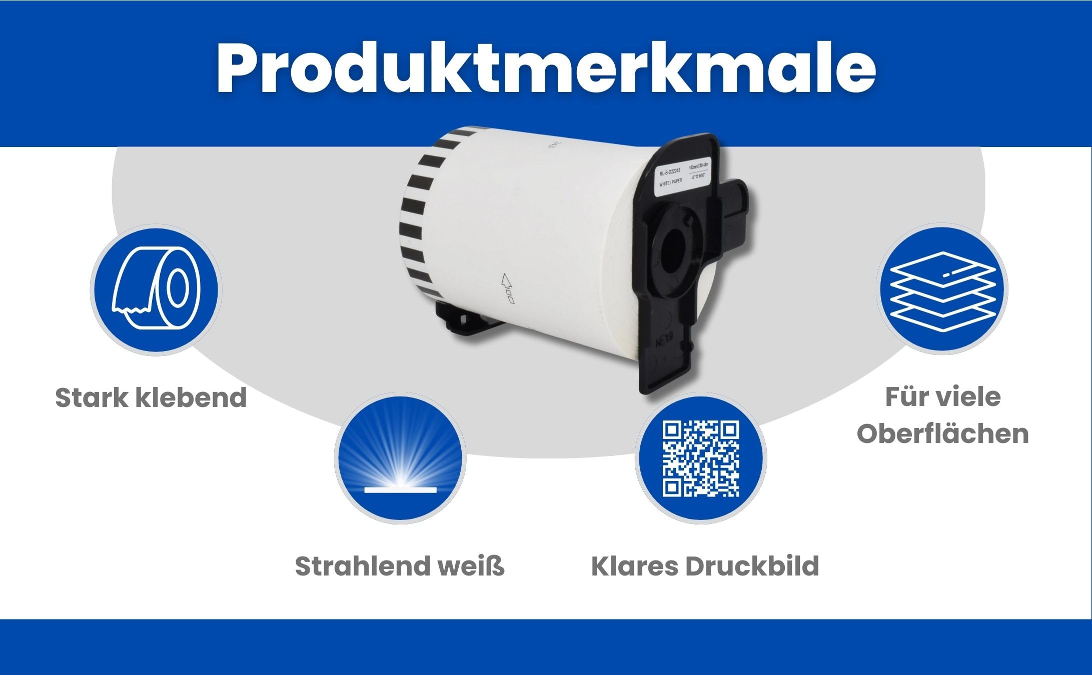 12 Rollen DK-22243 Endlos-Etiketten (102mm x 30,48m pro Rolle) Schwarz auf Weiß, Kompatibel mit Brother QL-Druckern, Thermopapier für klare Versandlabels, Adressetiketten, Bilder und Barcodes