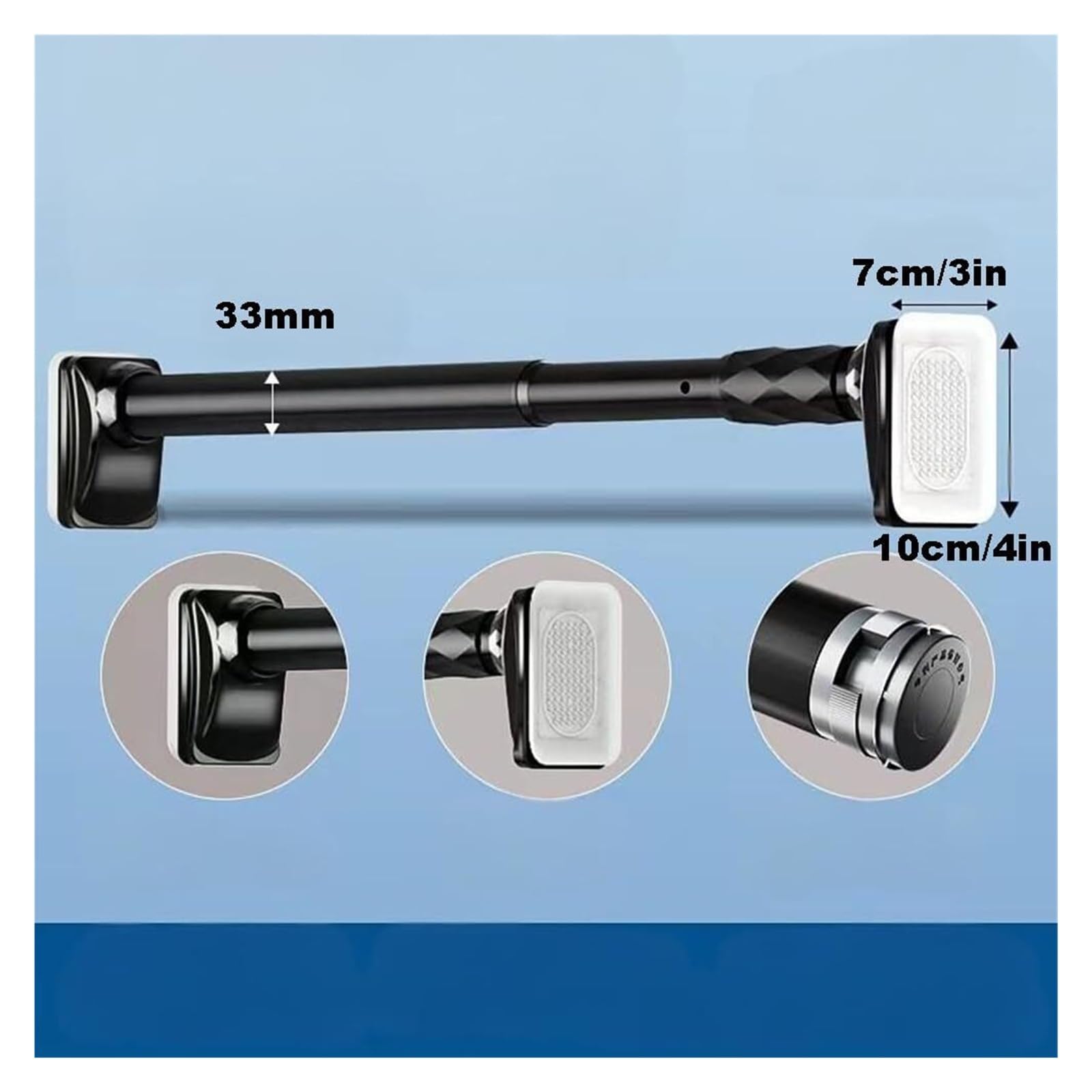 Spring Tension Shower Curtain Rod, Adjustable 16 to 196 Inch,Adjustable Telescopic Rods for Bathroom, Closet, Window(Black,161-196in)