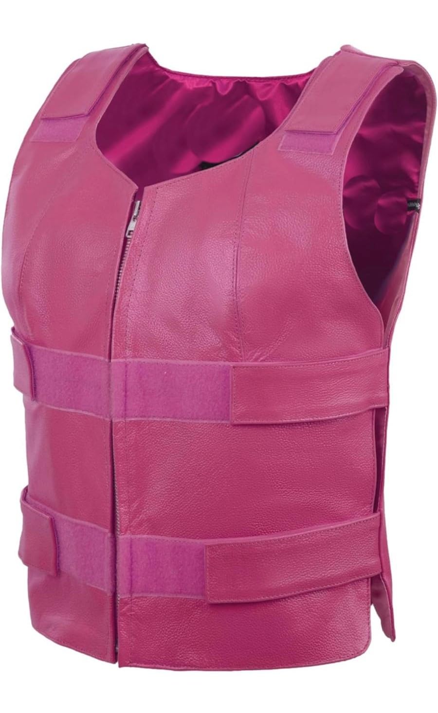IKleather Men Biker Club Leather Vest (Pink) (US, Alpha, XX-Small, Regular, Regular, Pink)