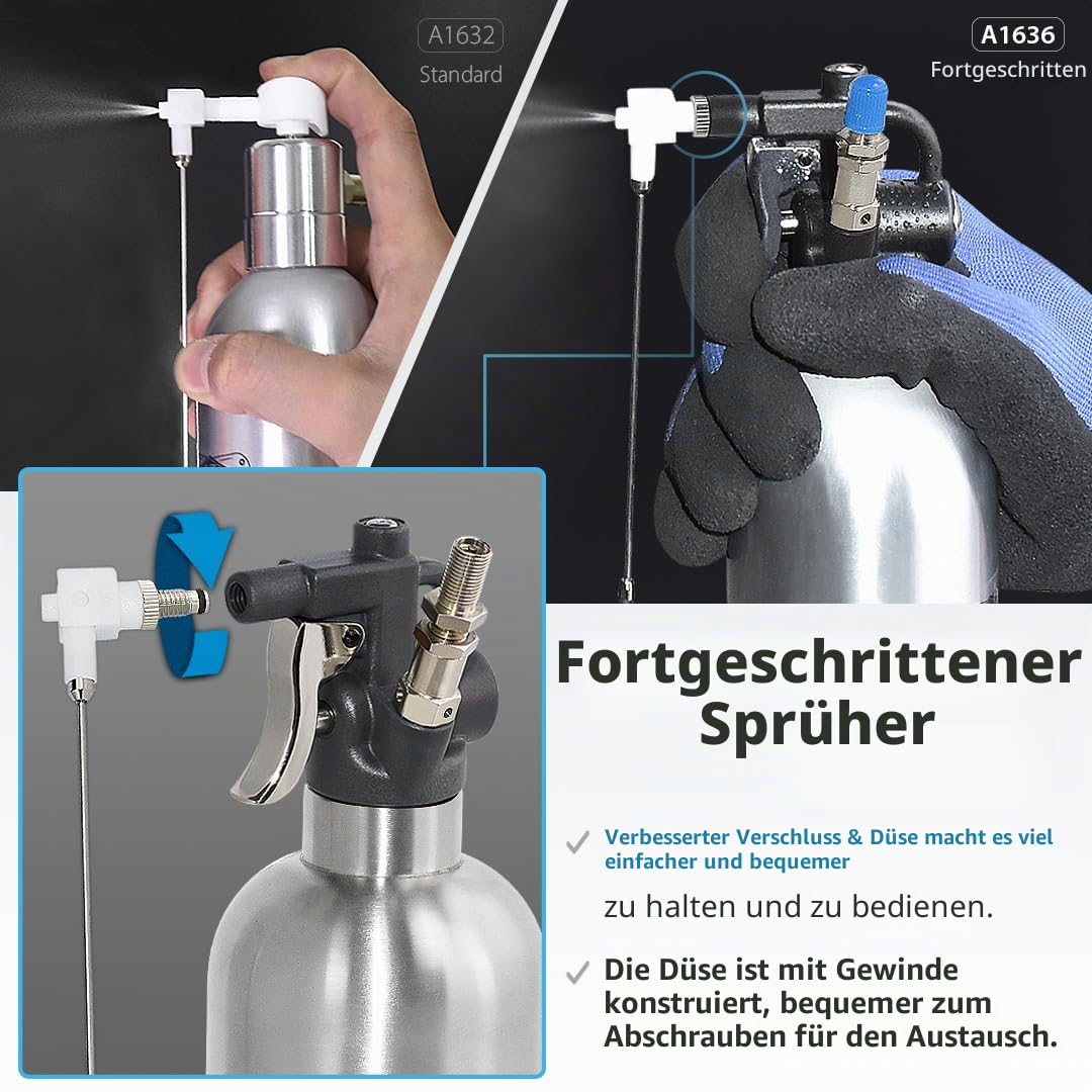 FIRSTINFO A1636 Patentierte Nachfüllbare Bremsenreiniger Sprühflasche, 650 ml Edelstahl Drucksprühgerät, Maximaldruck 110 psi, Wiederverwendbare Aerosoldose, Mit Zwei-Wege-Düse
